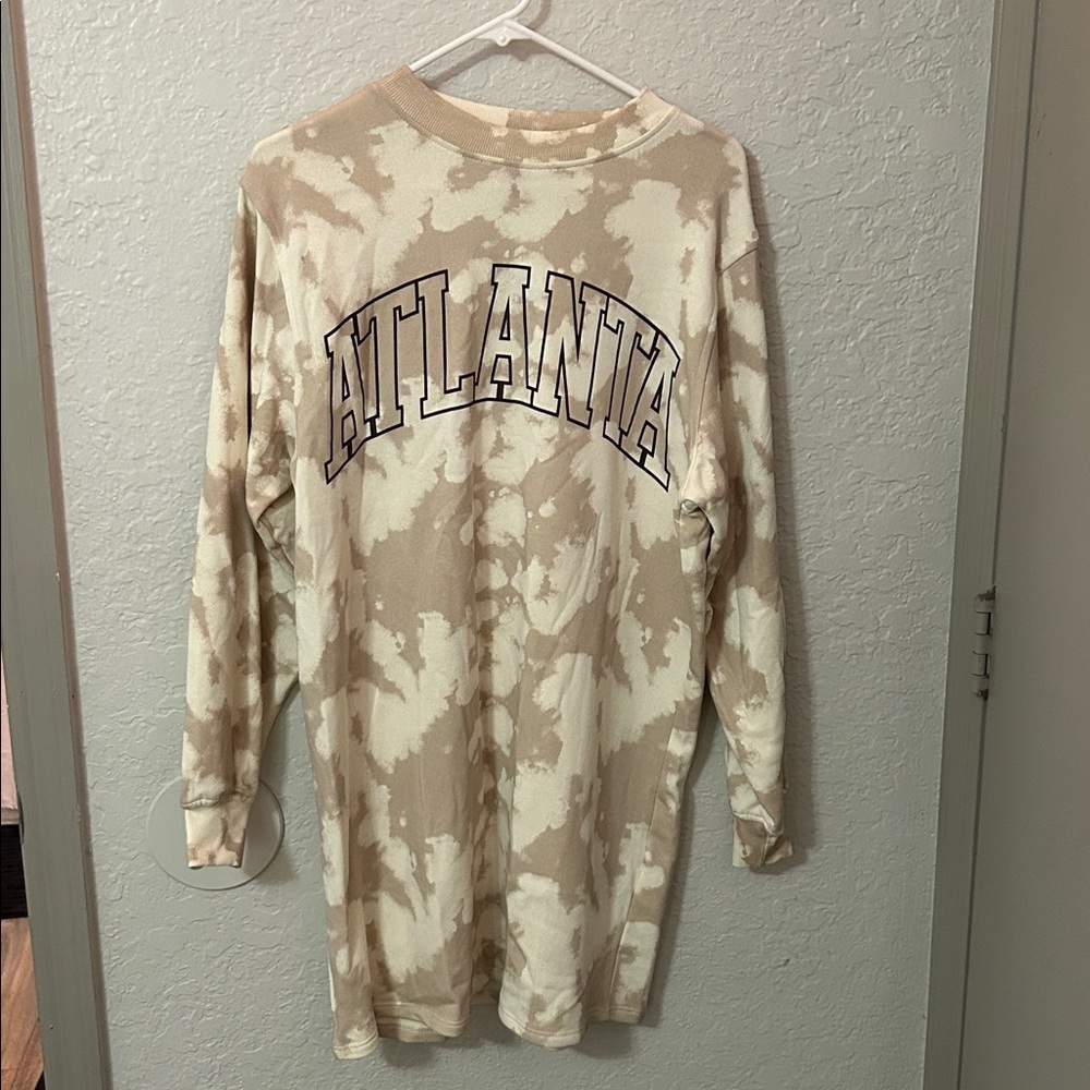 H&M Beige Tie-Dye Long Sleeve Shirt Dress